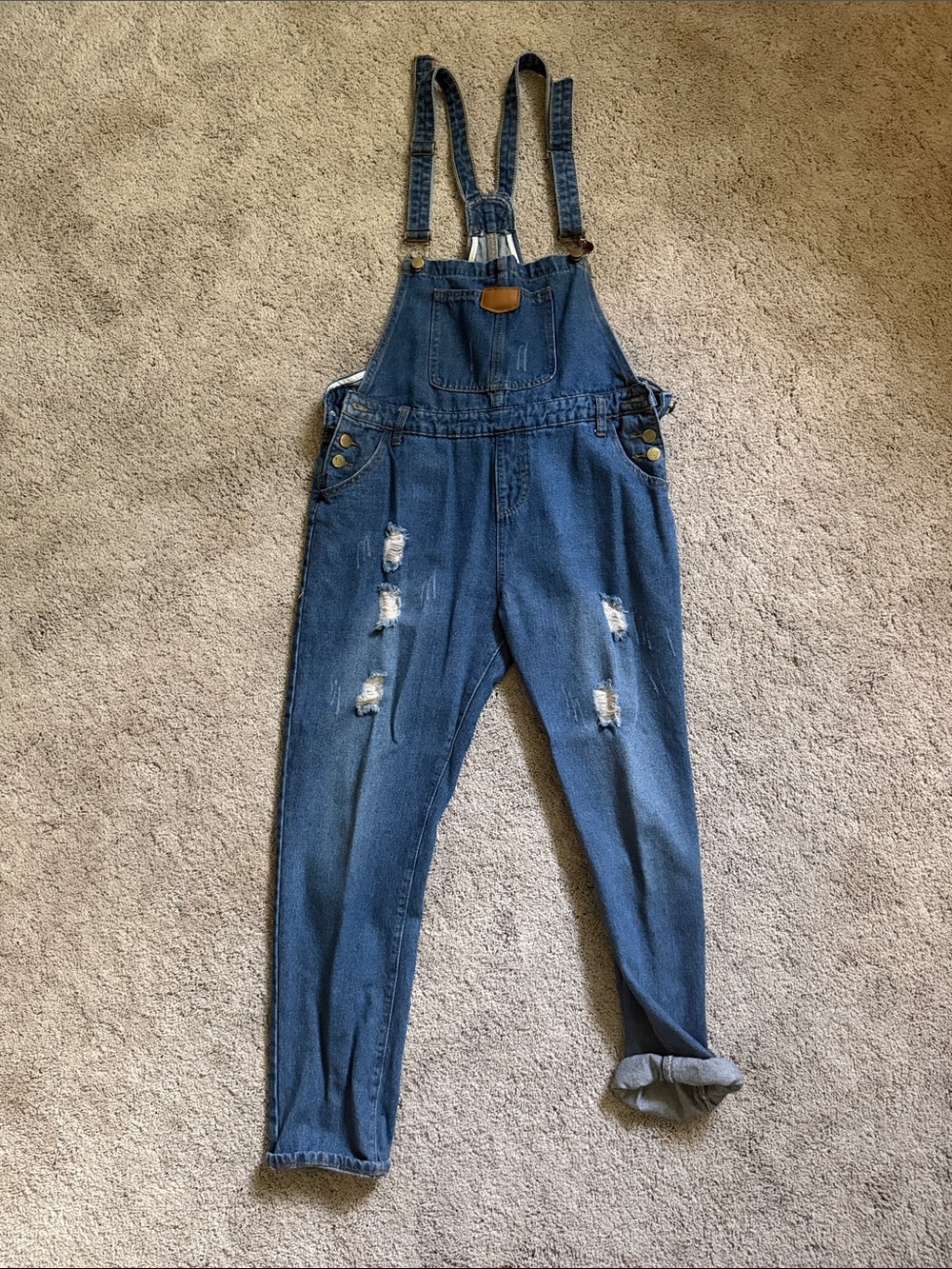Distressed Blue Denim Women's Overalls